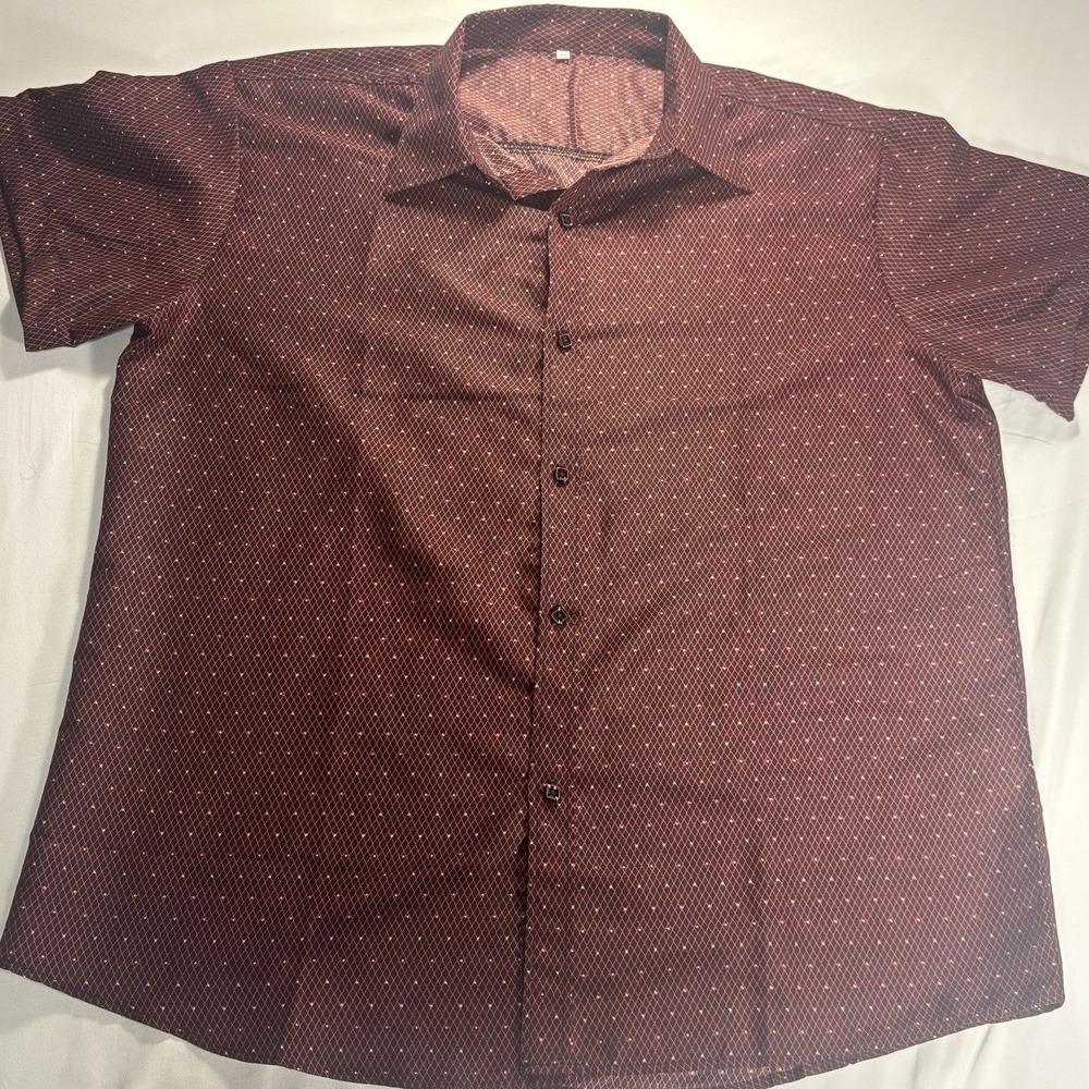 Mens XL Maroon Black Geometric Button Shirt Y2K Club Party Casual Short Sleeve - Picture 2 of 11